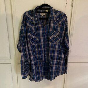 Vintage Ely Cattleman Pearl Snap Button Up Shirt Blue Plaid Men’s XXL